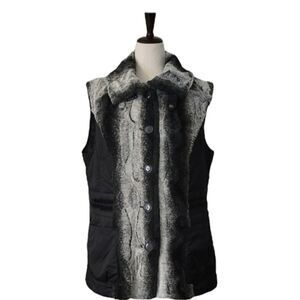 Montanaco Black Faux Fur Pleated Zip Winter Vest Size XL